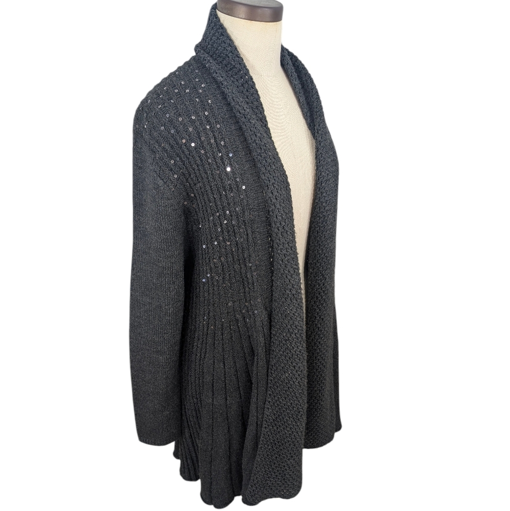 Soft Surroundings Suzette Dark Gray, Sequin, Open Cardigan W Flare Hem. PMed